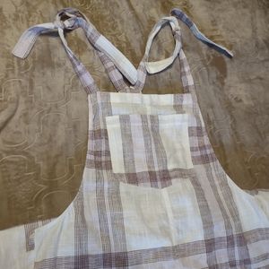 Aerie romper/overalls. Tan, cream, and lavender plaid